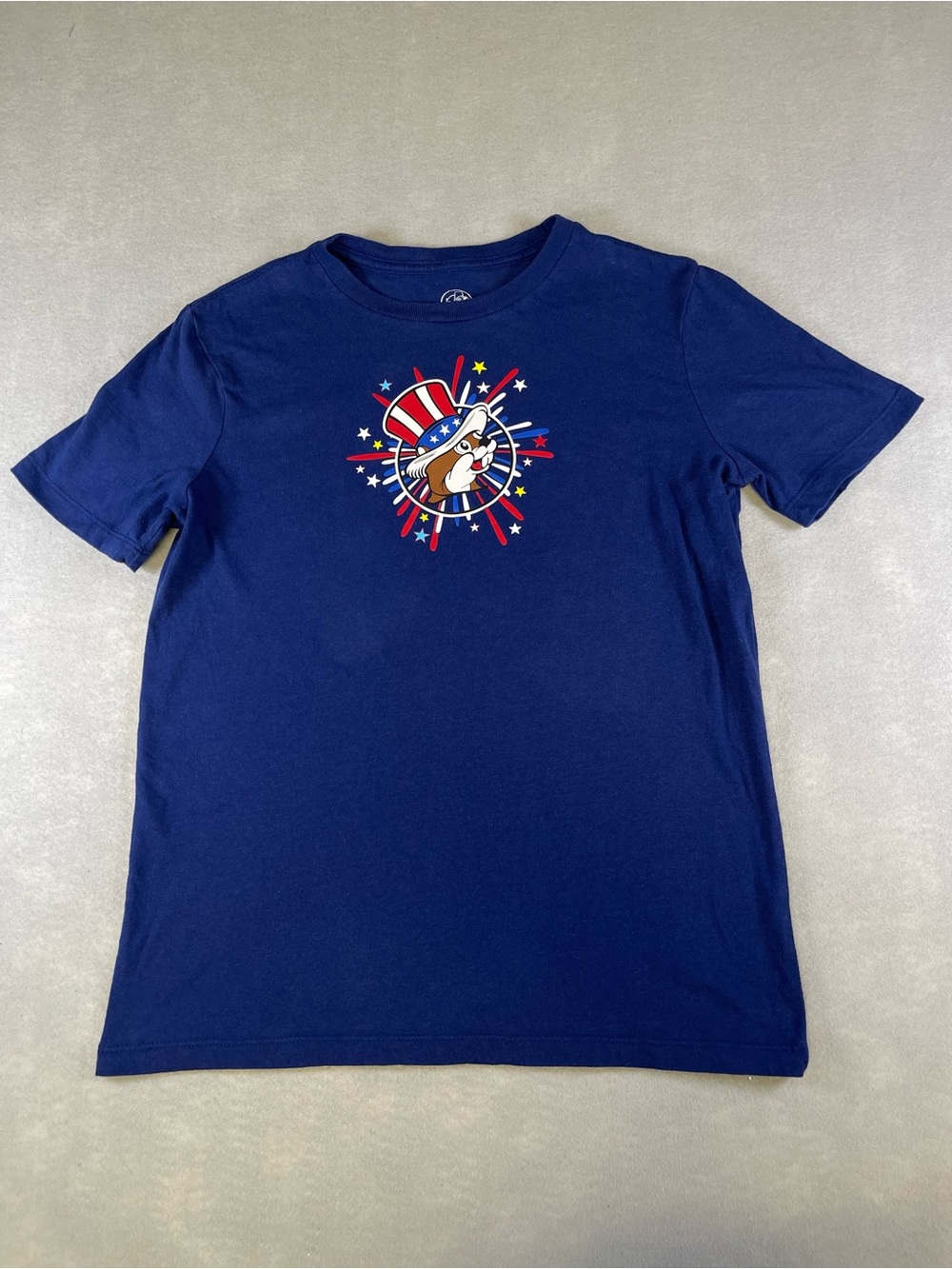 Buc-ee's 4th of July Land Of The Free Beaver Youth XL  Blue Short Sleeve Shirt